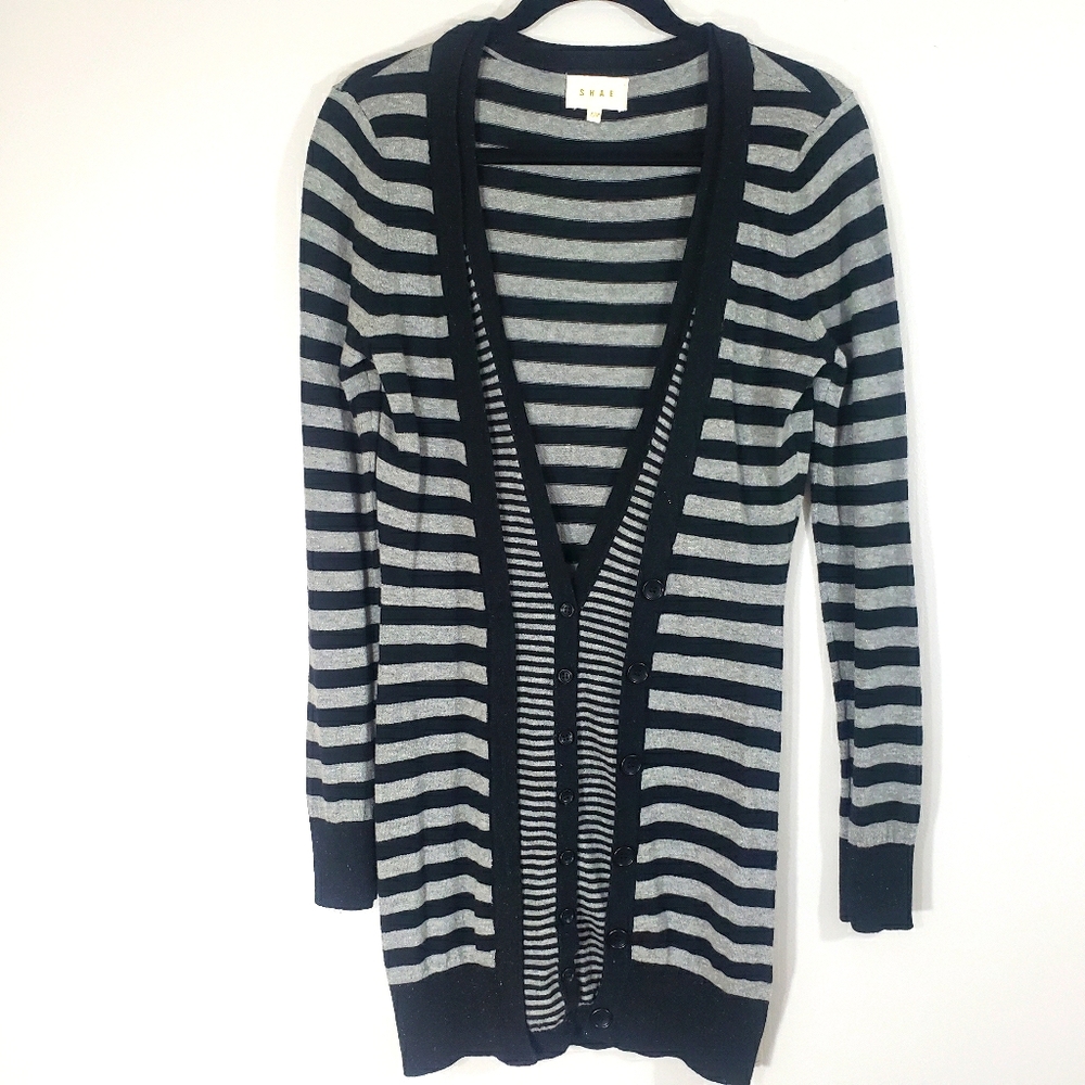 SHAE metallic cashmere striped button cardigan